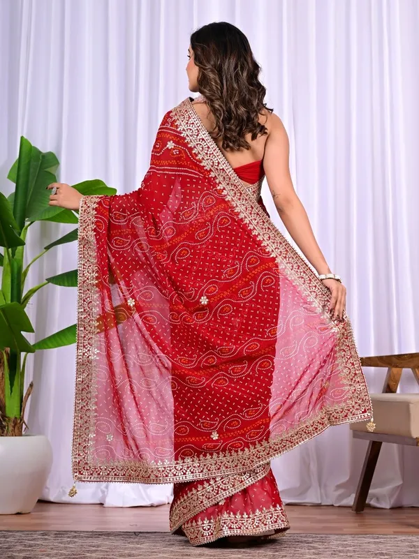 Bridal_Red_Viscose_Bandhani_Saree_With_Gota_Patti_Border_Traditional_Wedding_Festive_Wear_Red