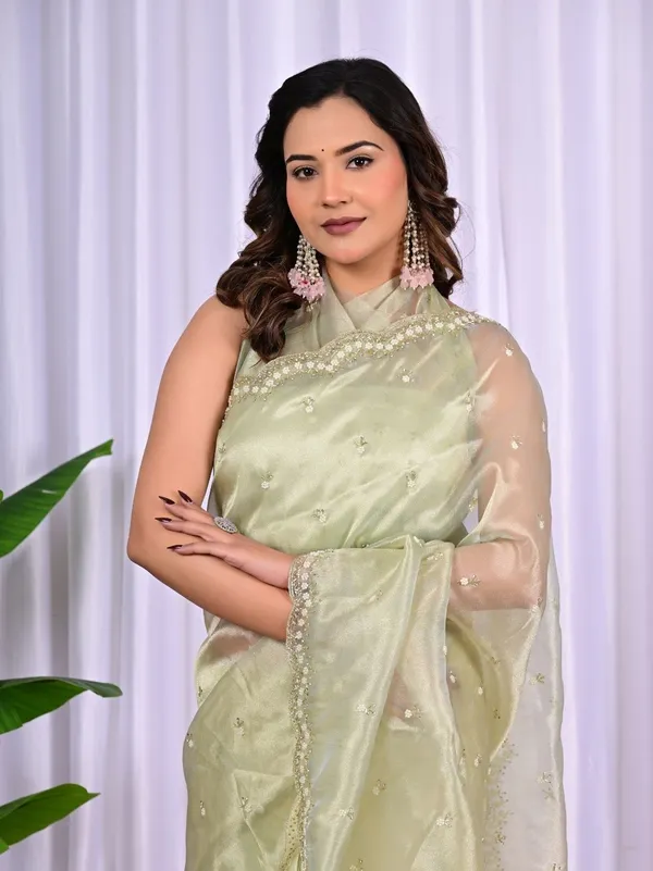Designer_Jiraff_Saree_With_Kardana_Parle_Sequin_Cutwork_Elegant_Wedding_Festive_Wear_Pista_Green