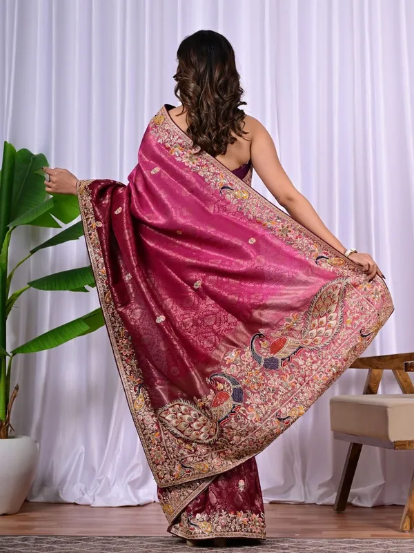 Bridal_Banarasi_Silk_Saree_With_Peacock_Border_Zari_Sequin_Work_Luxury_Wedding_Wear_Saree_Red