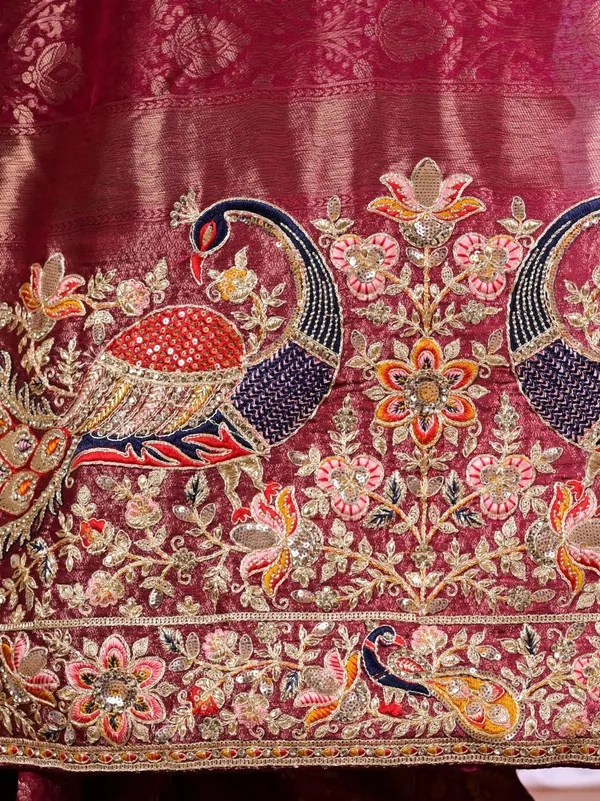 Bridal_Banarasi_Silk_Saree_With_Peacock_Border_Zari_Sequin_Work_Luxury_Wedding_Wear_Saree_Red
