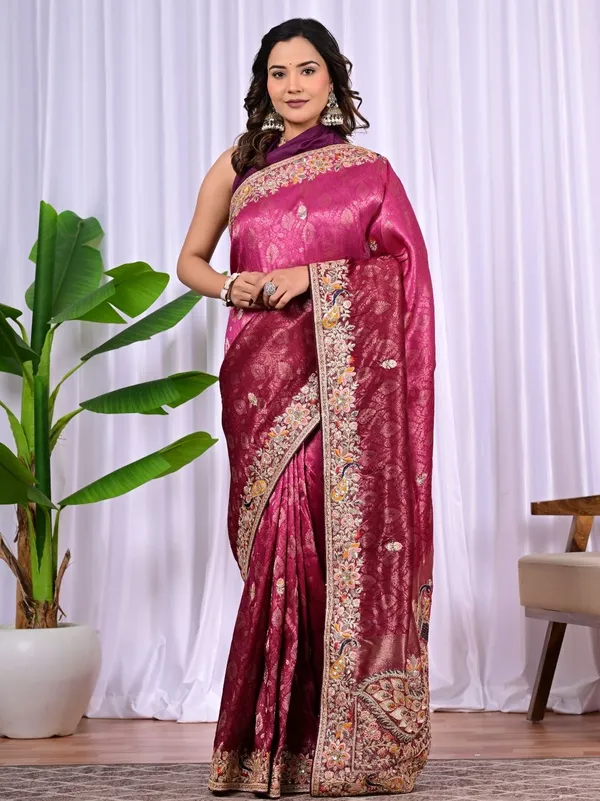 Bridal_Banarasi_Silk_Saree_With_Peacock_Border_Zari_Sequin_Work_Luxury_Wedding_Wear_Saree_Red