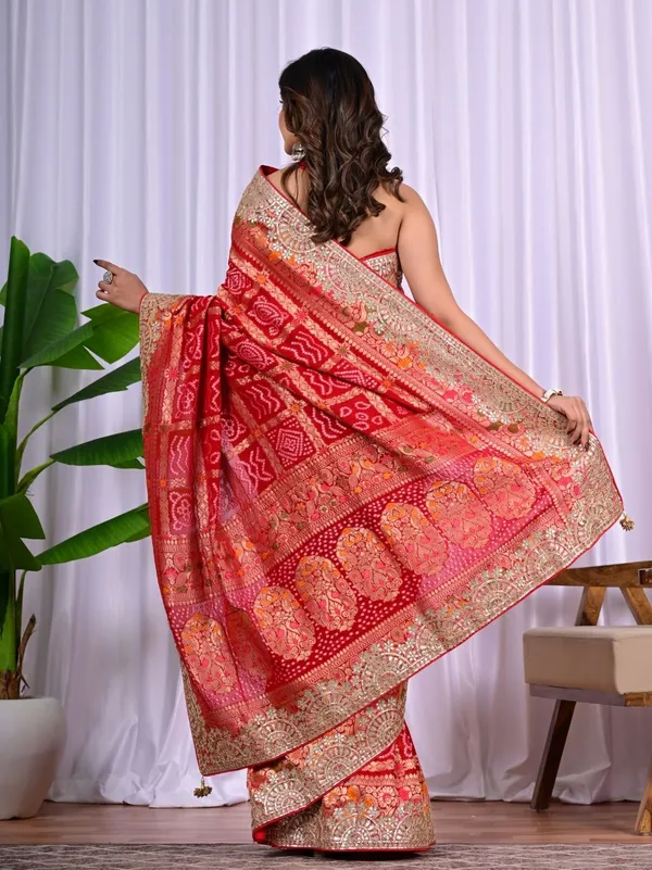 Red_Rani_Khadi_Georgette_Bridal_Saree_With_Hand_Zari_Meenakari_Work_Red