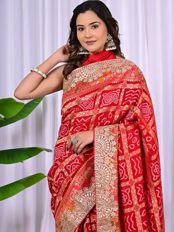 Red_Rani_Khadi_Georgette_Bridal_Saree_With_Hand_Zari_Meenakari_Work_Red