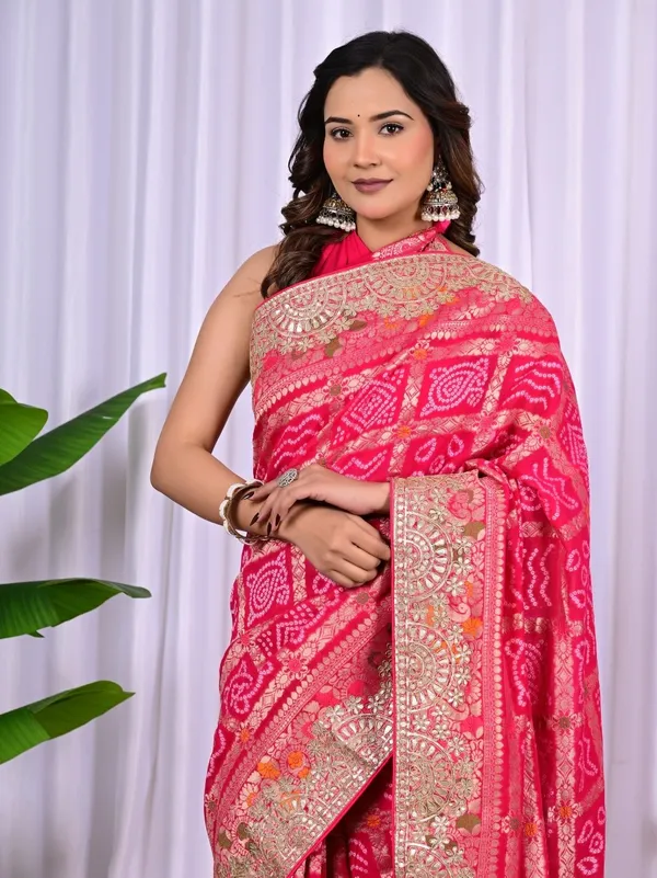 Red_Rani_Khadi_Georgette_Bridal_Saree_With_Hand_Zari_Meenakari_Work_Pink