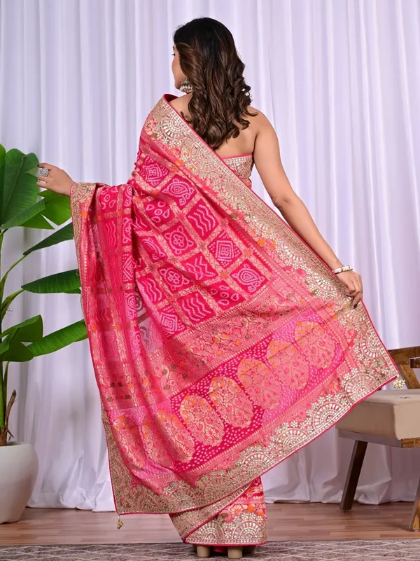Red_Rani_Khadi_Georgette_Bridal_Saree_With_Hand_Zari_Meenakari_Work_Pink