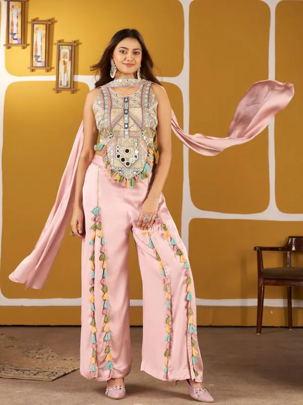 Pink_Dola_Silk_Plazo_Set_With_Heavy_Mirror_Work_Top_Festive_Indo_Western_Outfit_Pink
