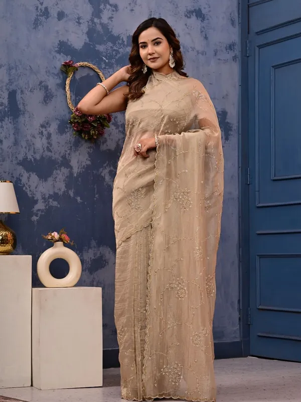 Gold_Cocktail_Saree_With_All_Over_Siroski_Work_Designer_Reception_Engagement_Party_Wear_Saree_Floral_Work