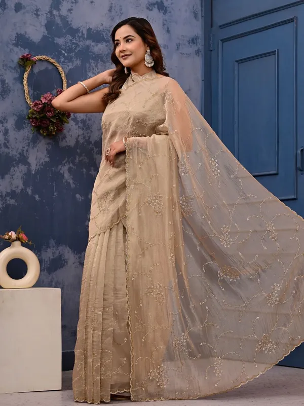 Gold_Cocktail_Saree_With_All_Over_Siroski_Work_Designer_Reception_Engagement_Party_Wear_Saree_Floral_Work