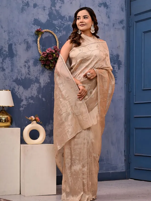 Gold_Cocktail_Saree_With_All_Over_Siroski_Work_Designer_Reception_Engagement_Party_Wear_Saree_Minimal_Work