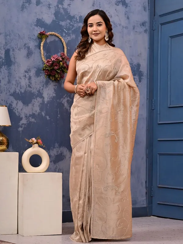 Gold_Cocktail_Saree_With_All_Over_Siroski_Work_Designer_Reception_Engagement_Party_Wear_Saree_Minimal_Work