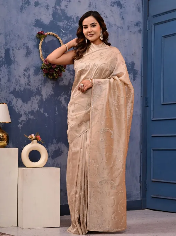 Gold_Cocktail_Saree_With_All_Over_Siroski_Work_Designer_Reception_Engagement_Party_Wear_Saree_Minimal_Work