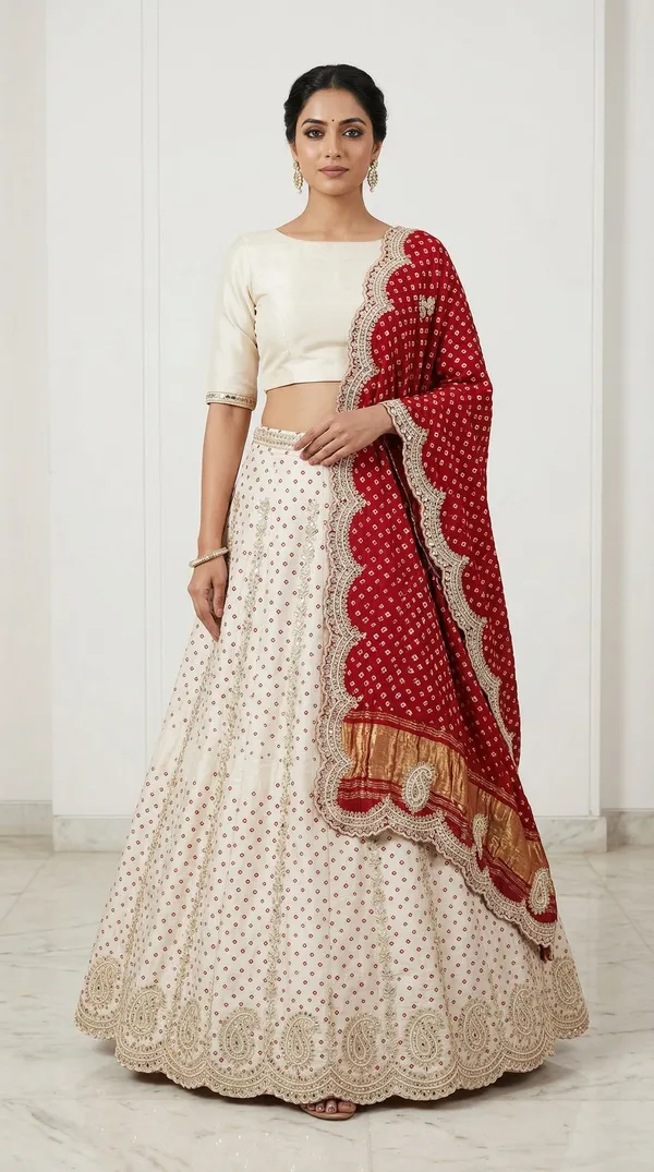 Ivory_Lehenga_With_Gotta_Patti_Hand_Work_Red_Dupatta_Festive_Wedding_Wear_Lehenga_Set_Default_Title
