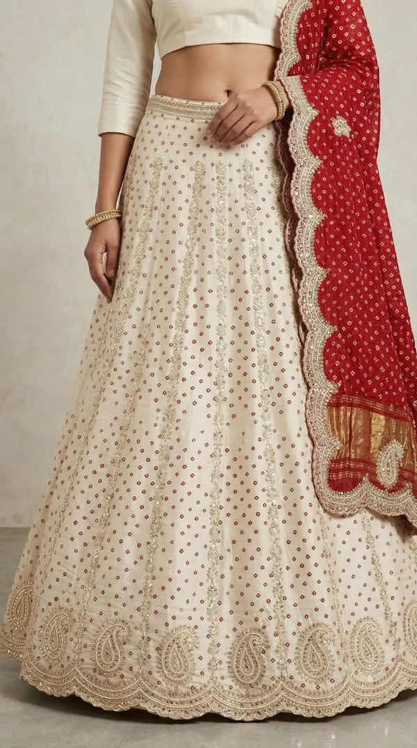 Ivory_Lehenga_With_Gotta_Patti_Hand_Work_Red_Dupatta_Festive_Wedding_Wear_Lehenga_Set_Default_Title