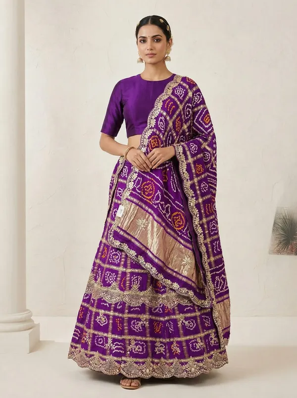 Purple_Bandhej_Lehenga_With_Pearl_Gotta_Patti_Zardozi_And_Kardana_Work_Perfectly_Done_With_The_Hands_Beautiful_Dupatta_Festive_Wedding_Wear_Lehenga_Set_Default_Title