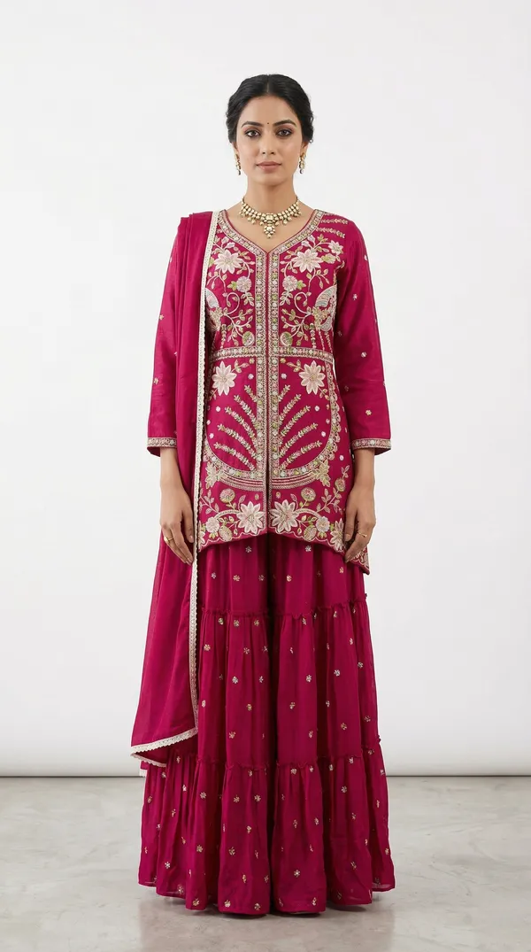 Beautiful_Hand_Machinery_Work_Peplum_Kurti_Set_Festive_Wear_Pink