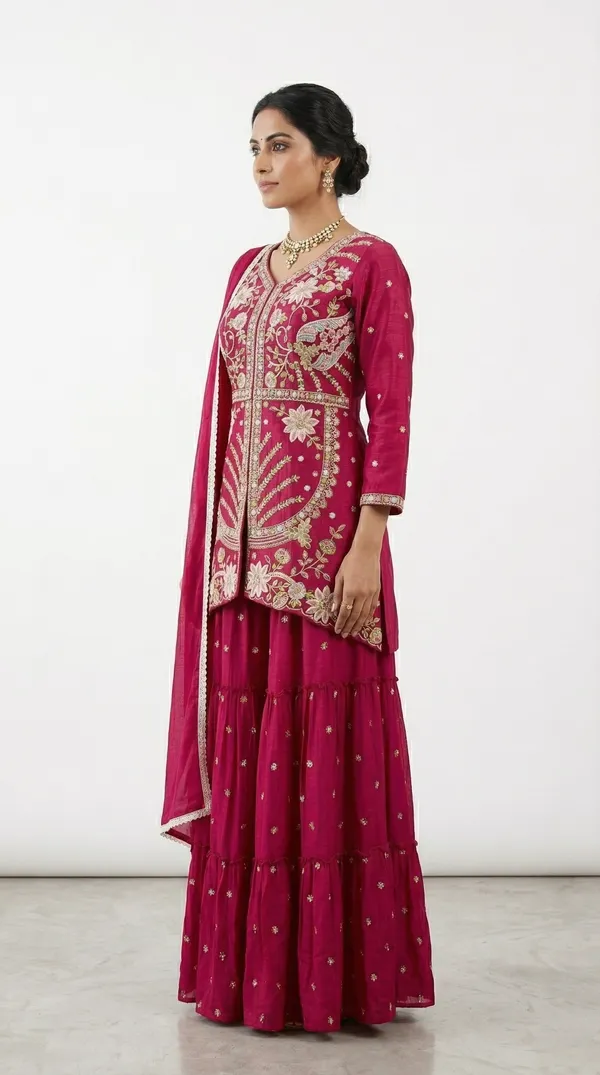 Beautiful_Hand_Machinery_Work_Peplum_Kurti_Set_Festive_Wear_Pink