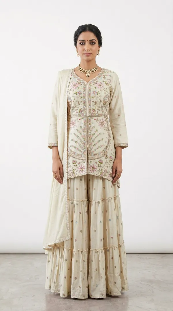 Beautiful_Hand_Machinery_Work_Peplum_Kurti_Set_Festive_Wear_Ivory
