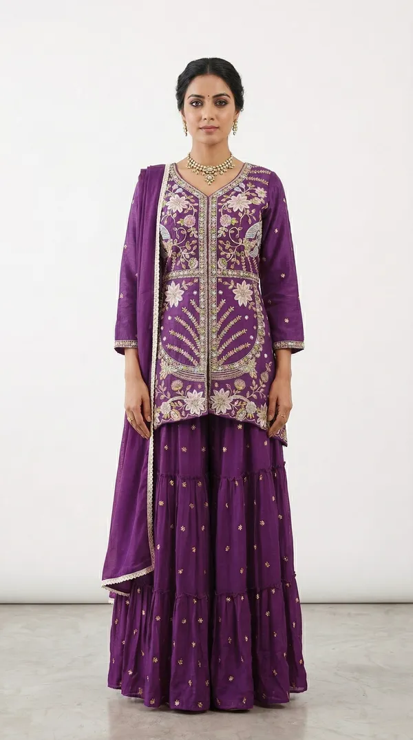 Beautiful_Hand_Machinery_Work_Peplum_Kurti_Set_Festive_Wear_Purple