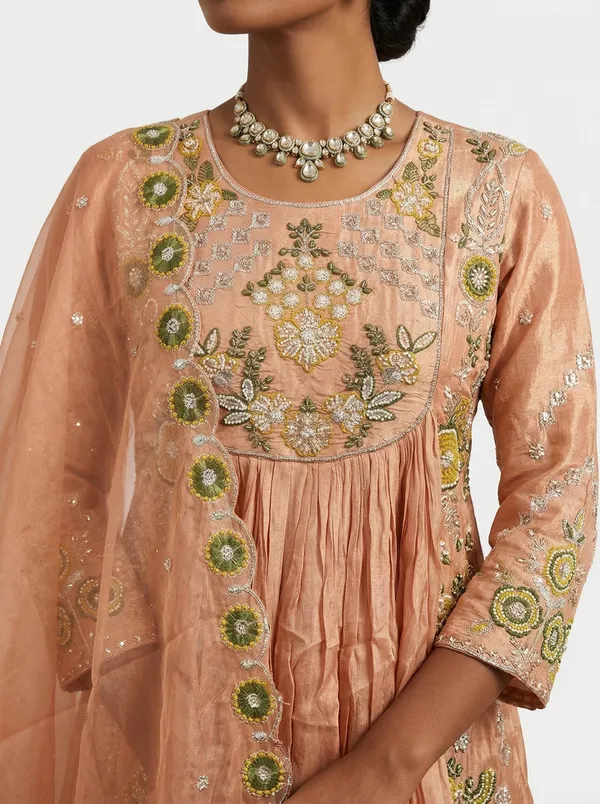 Peach_Resham_Embroidered_Tissue_Anarkali_Gown_With_Dupatta_Festive_Wear_Default_Title