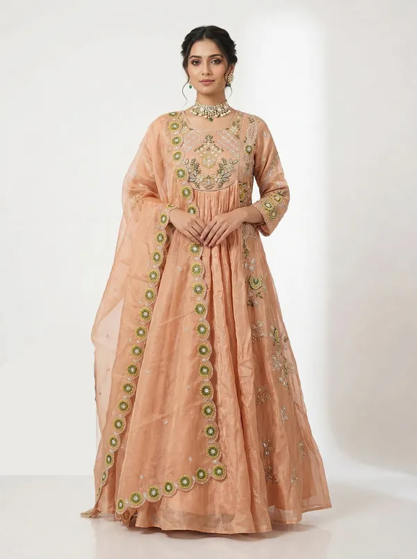 Peach_Resham_Embroidered_Tissue_Anarkali_Gown_With_Dupatta_Festive_Wear_Default_Title