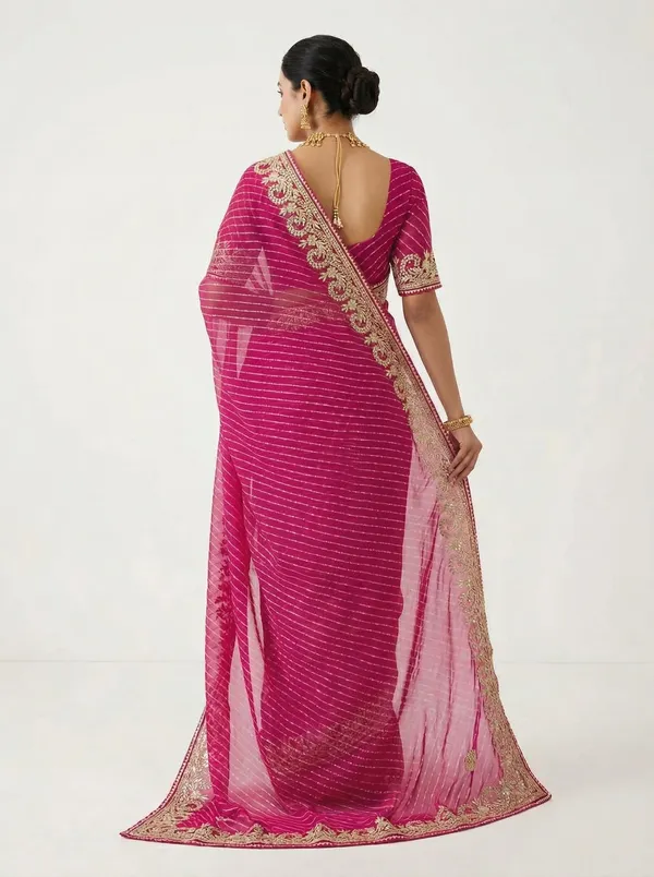 Magenta_Leheriya_Motda_Saree_With_Rich_Gota_Patti_Border_Festive_Wedding_Wear_Saree_With_Blouse_Default_Title