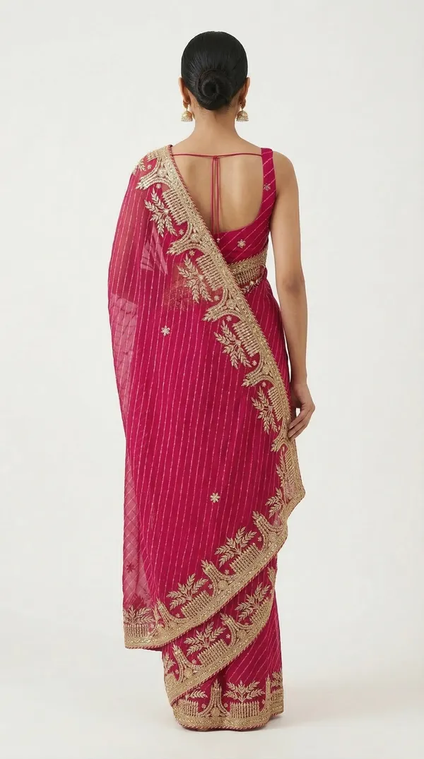 Rani_Colour_Motda_Leheriya_Saree_With_Architectural_Temple_Gota_Patti_Border_Festive_Wedding_Wear_Saree_With_Blouse_Default_Title