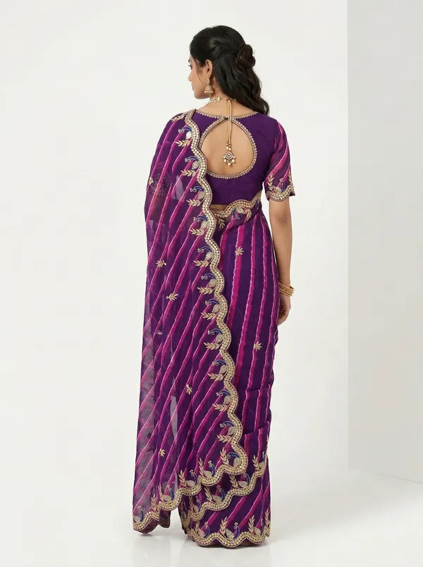 Purple_Pink_Leheriya_Saree_With_Blue_Peacock_Scalloped_Gotta_Patti_Border_Bridal_Festive_Wear_Saree_Default_Title