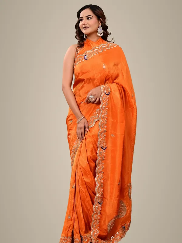 Mustard_Yellow_Kanjipuram_Cosmo_Tissue_Saree_With_Marodi_Kardana_Sequence_Work_Wedding_Haldi_Special_Orange