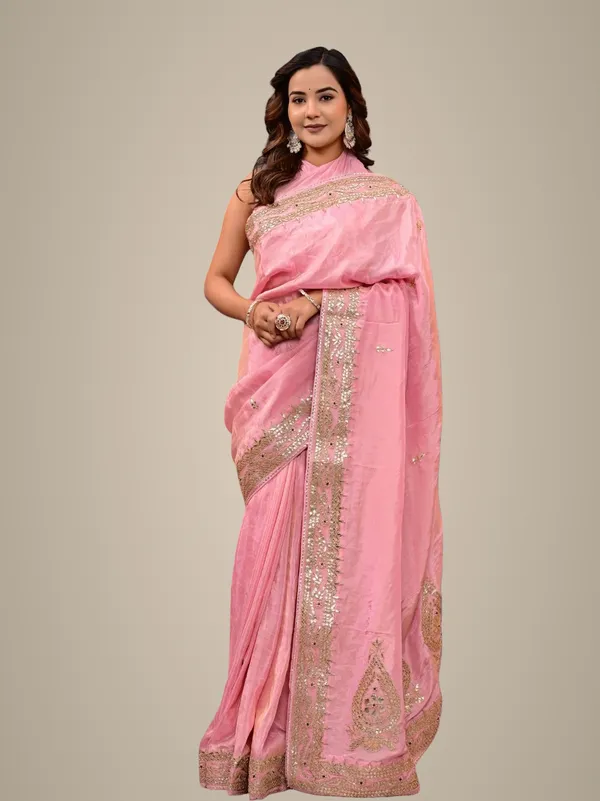 Cosmo_Tissue_Saree_With_Gota_Patti_Zardozi_Pearl_Handwork_Elegant_Designer_Wedding_Festive_Wear_Pink