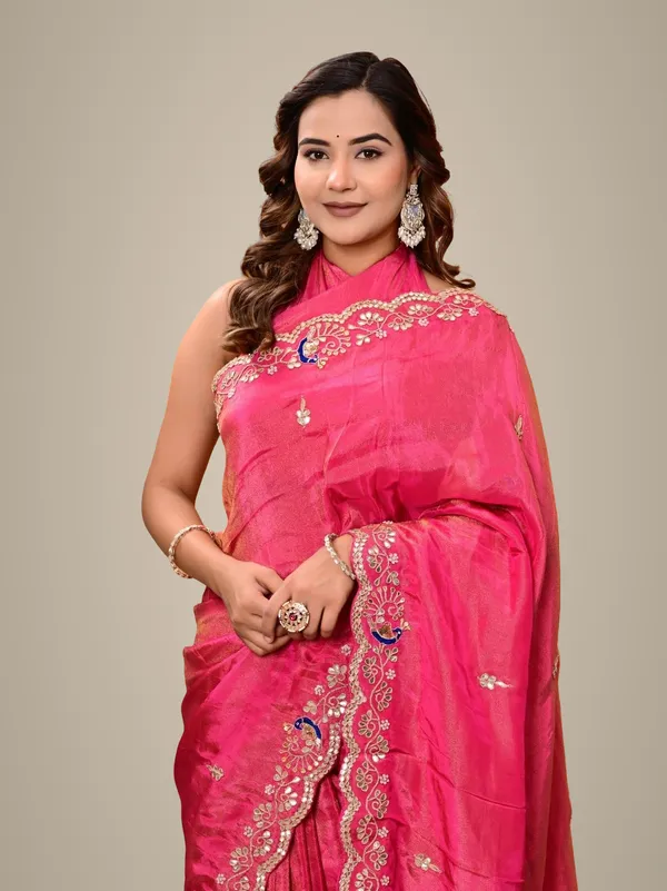 Pink_Pure_H_O_Silk_Saree_With_Gota_Patti_Sequence_Marodi_Work_Designer_Wedding_Festive_Wear_Saree_Red