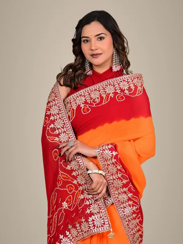 Elegant_Viscose_Bandejh_Saree_With_Piliya_Work_Gota_Patti_Detailing_Festive_Wedding_Wear_Orange