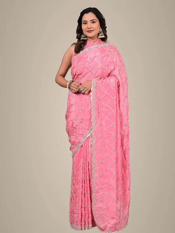 Premium_Upada_Fancy_Saree_With_Parle_Sequins_Cut_Work_Border_Elegant_Party_Festive_Wear_Saree_Pink