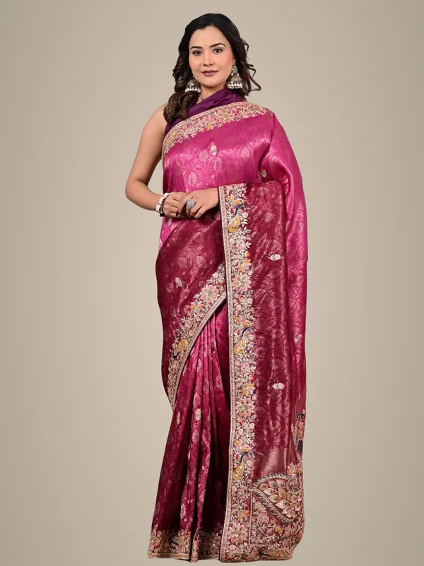 Bridal_Banarasi_Silk_Saree_With_Peacock_Border_Zari_Sequin_Work_Luxury_Wedding_Wear_Saree_Red