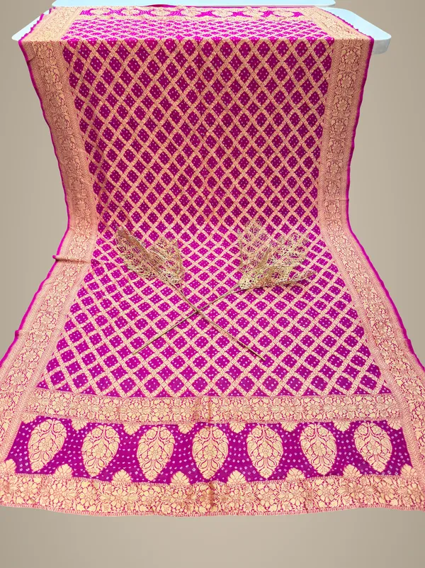 Pure_Khadi_Georgette_Dupatta_With_Rich_Zari_Weaving_Banarasi_Style_Bridal_Festive_Dupatta_Rani_Shade