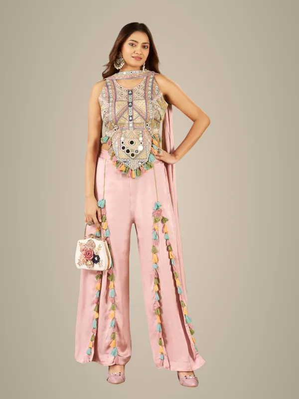 Pink_Dola_Silk_Plazo_Set_With_Heavy_Mirror_Work_Top_Festive_Indo_Western_Outfit_Pink