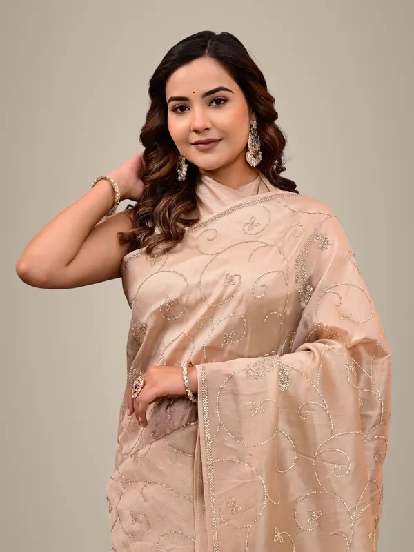 Gold_Cocktail_Saree_With_All_Over_Siroski_Work_Designer_Reception_Engagement_Party_Wear_Saree_Minimal_Work