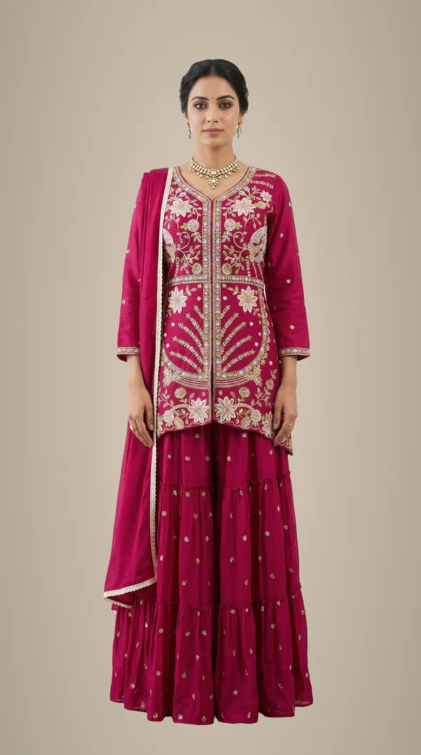 Beautiful_Hand_Machinery_Work_Peplum_Kurti_Set_Festive_Wear_Pink