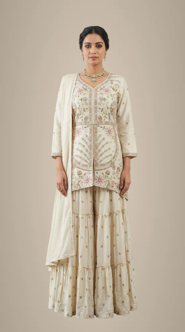 Beautiful_Hand_Machinery_Work_Peplum_Kurti_Set_Festive_Wear_Ivory