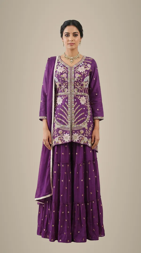 Beautiful_Hand_Machinery_Work_Peplum_Kurti_Set_Festive_Wear_Purple