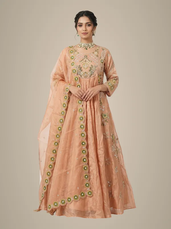 Peach_Resham_Embroidered_Tissue_Anarkali_Gown_With_Dupatta_Festive_Wear_Default_Title