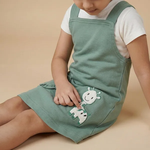 Min_Green_Cotton_Blend_Premium_Co-Ord_Set_(Top_And_Dungaree)_For_Girls