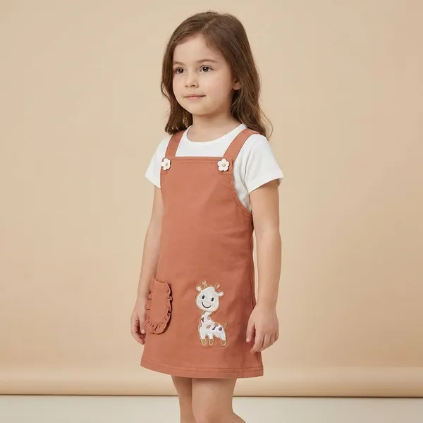 Peach_Cotton_Blend_Premium_Co-Ord_Set_(Top_And_Dungaree)_For_Girls