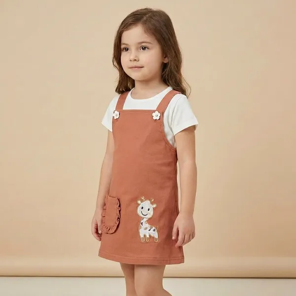 Peach_Cotton_Blend_Premium_Co-Ord_Set_(Top_And_Dungaree)_For_Girls