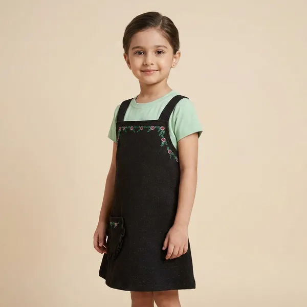 Black_Cotton_Blend_Premium_Co-Ord_Set_(Top_And_Dungaree)_For_Girls