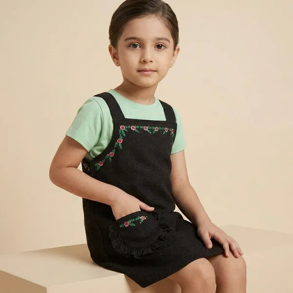Black_Cotton_Blend_Premium_Co-Ord_Set_(Top_And_Dungaree)_For_Girls