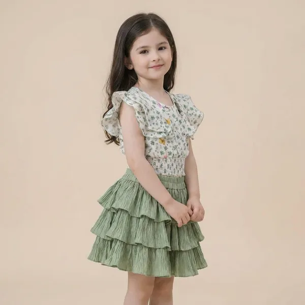 Green_Cotton_Blend_Premium_Co-Ord_Set_(Top_And_Skirt)_For_Girls