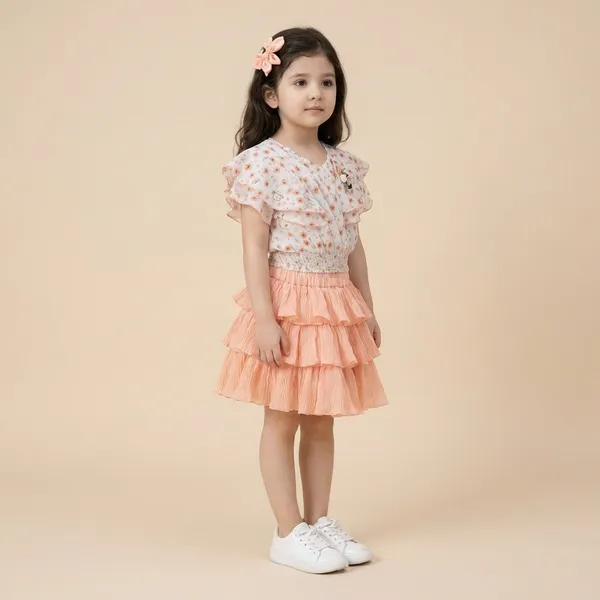 Peach_Cotton_Blend_Premium_Co-Ord_Set_(Top_And_Skirt)_For_Girls
