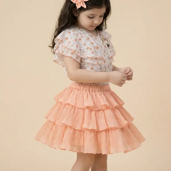 Peach_Cotton_Blend_Premium_Co-Ord_Set_(Top_And_Skirt)_For_Girls