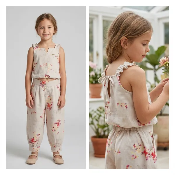 Cream_Cotton_Blend_Premium_Co-Ord_Set_(Top_And_Pants)_For_Girls