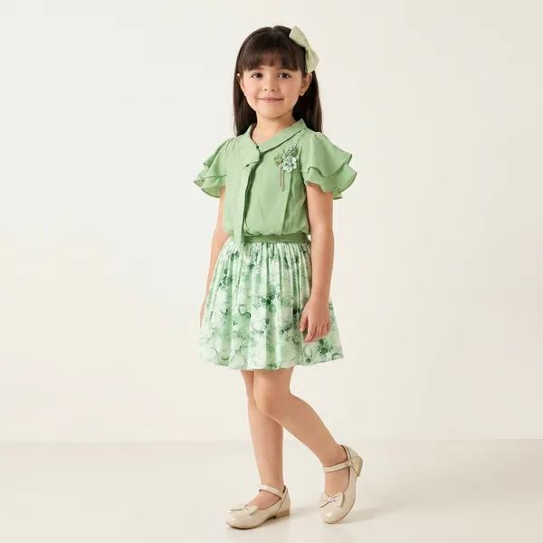 Green_Cotton_Blend_Premium_Co-Ord_Set_(Top_And_Skirt)_For_Girls
